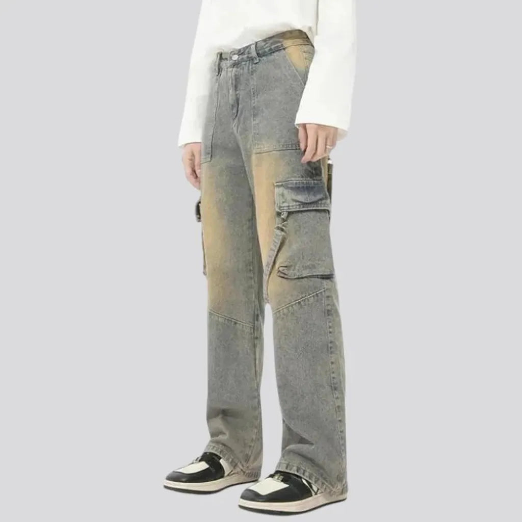 Sanded boho style wide men's jeans