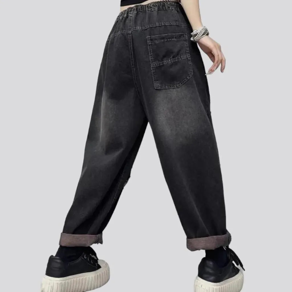 Black baggy denim pants for women