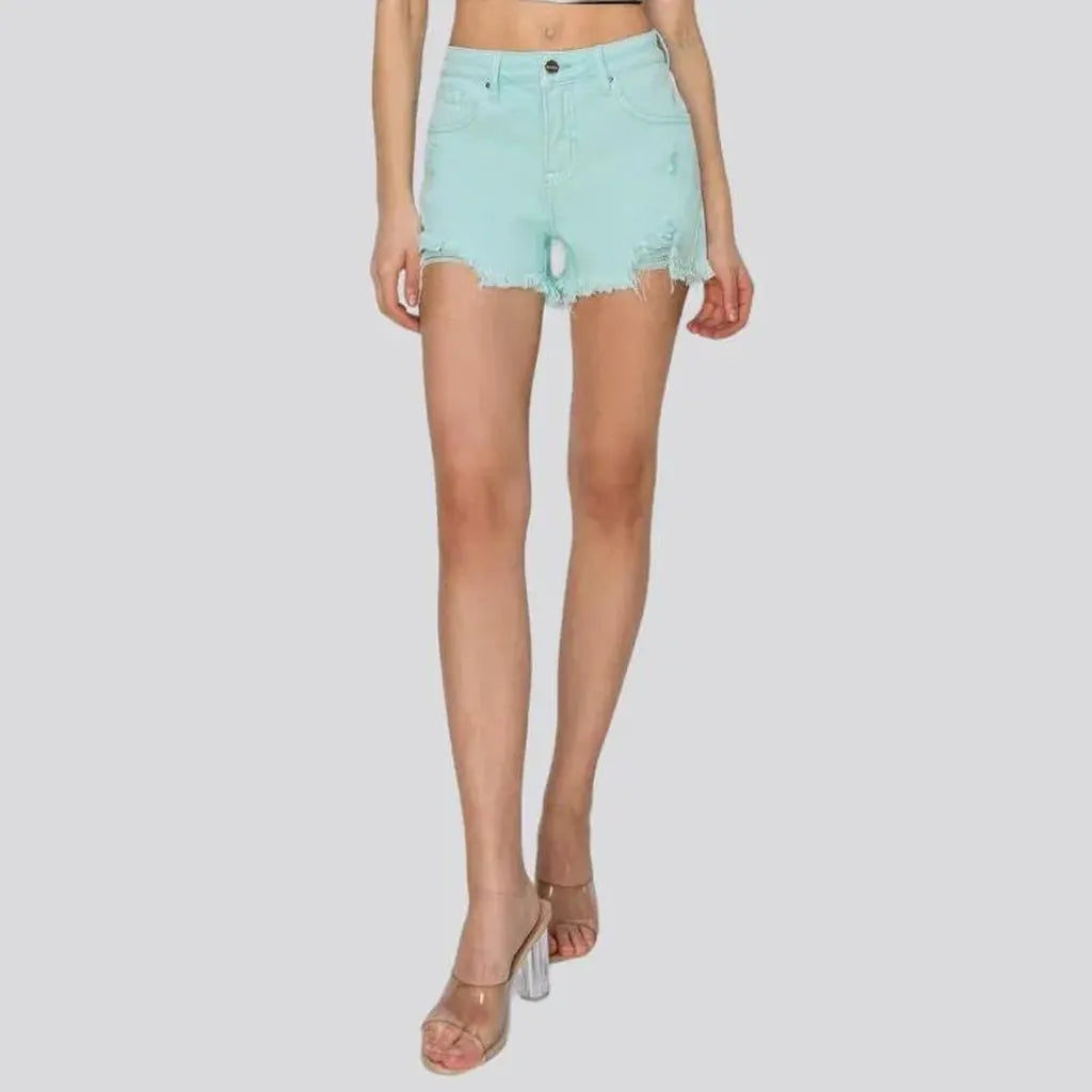 Frayed-hem grunge denim shorts for women