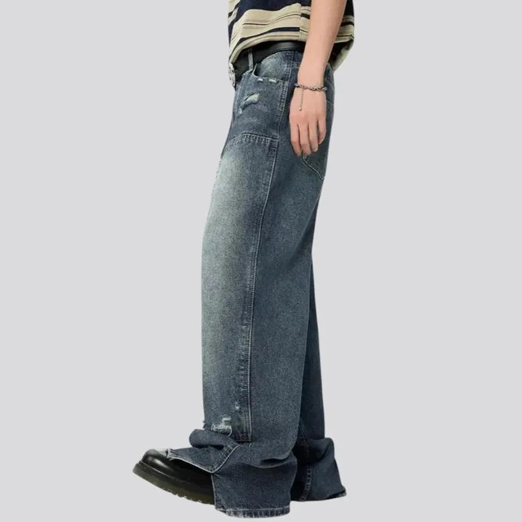 Baggy mid-waist distressed jeans for men