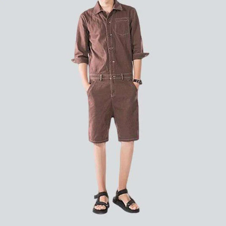 Embroidered men's denim romper