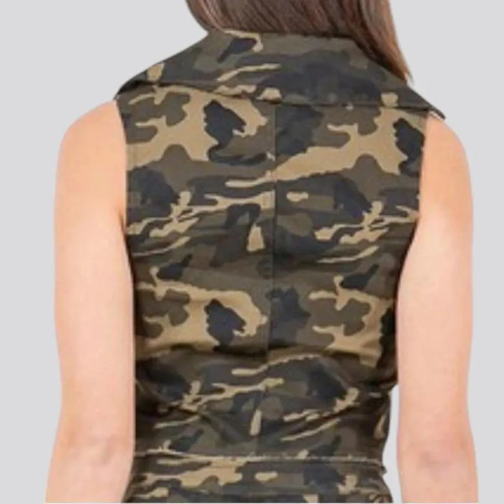 Stylish camouflage crop denim vest for women