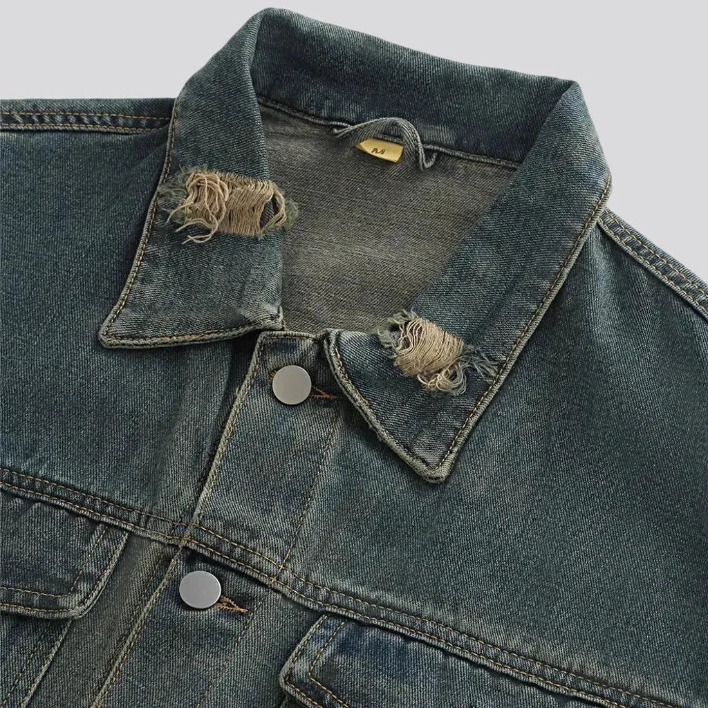 Grunge style medium fit men's denim jacket