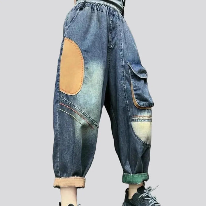 Cargo high-waist denim pants
 for women