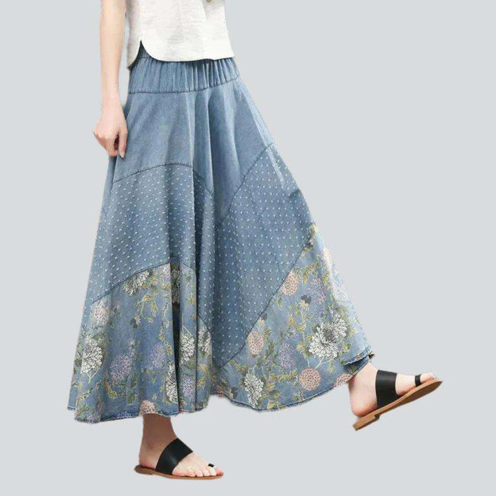 Bohemian flowery denim skirt