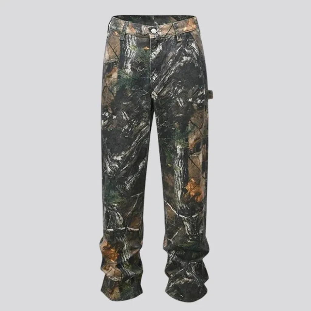 Boho camouflage carpenter-loop men's jeans