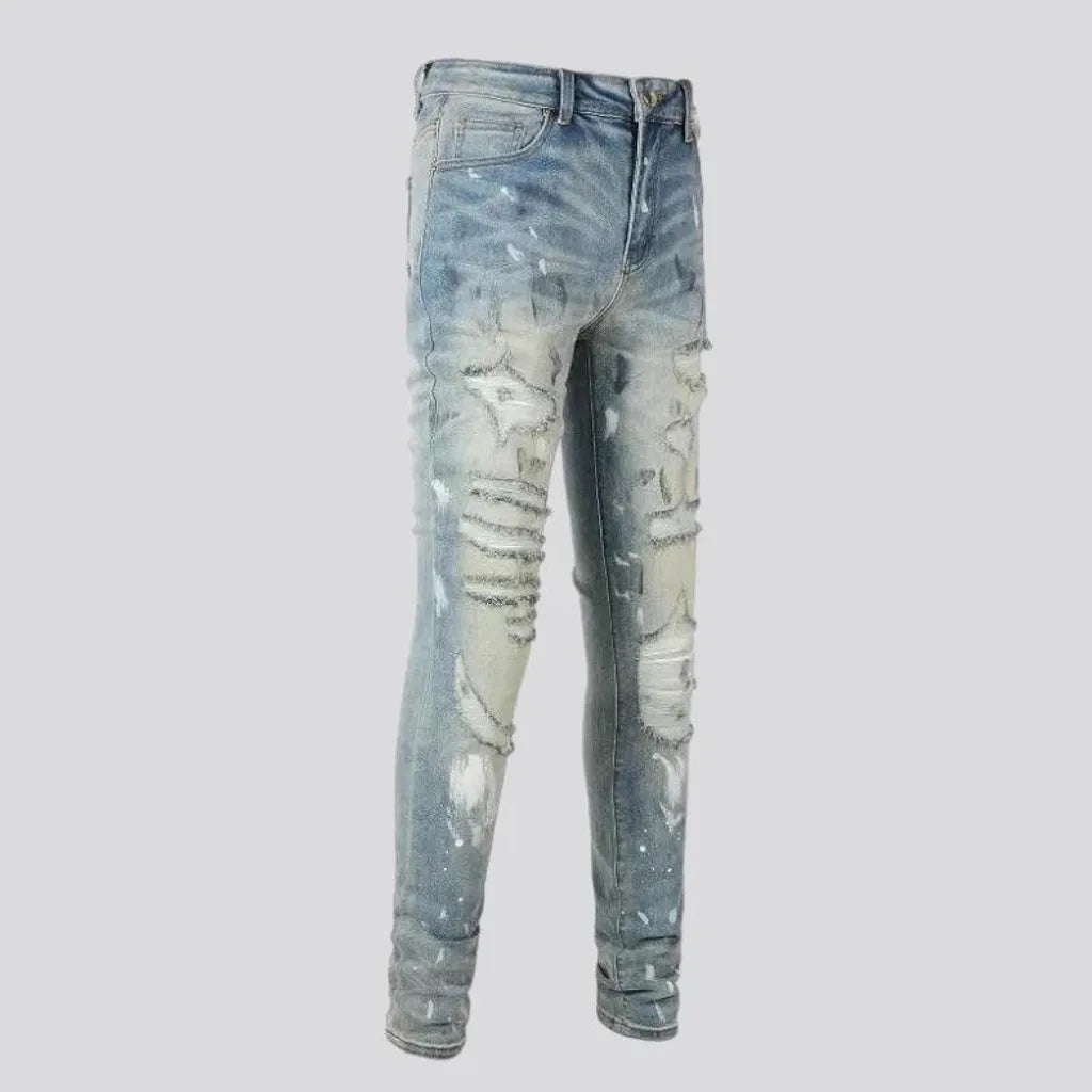 Grunge men's sanded jeans