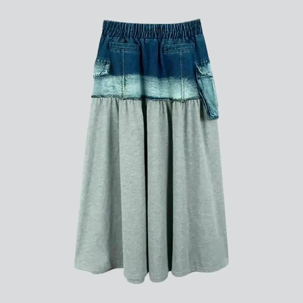 Elastic cargo pockets denim skirt