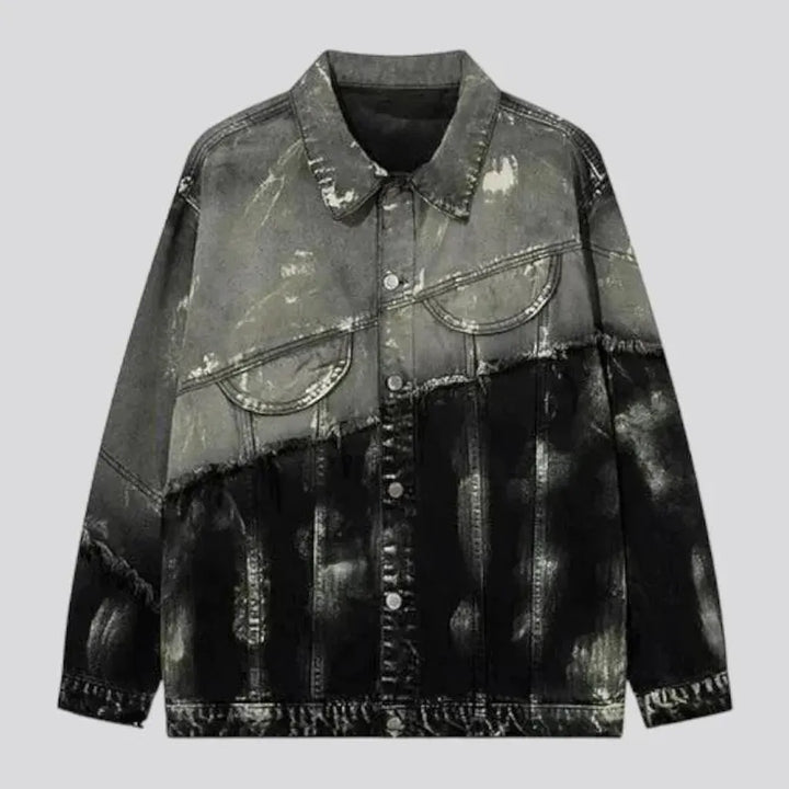 Grey distressed men's denim jacket