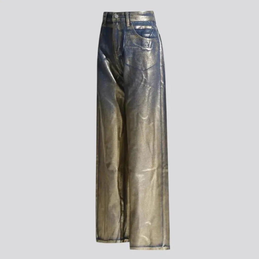 Fashionable coated metallic gold women's jeans