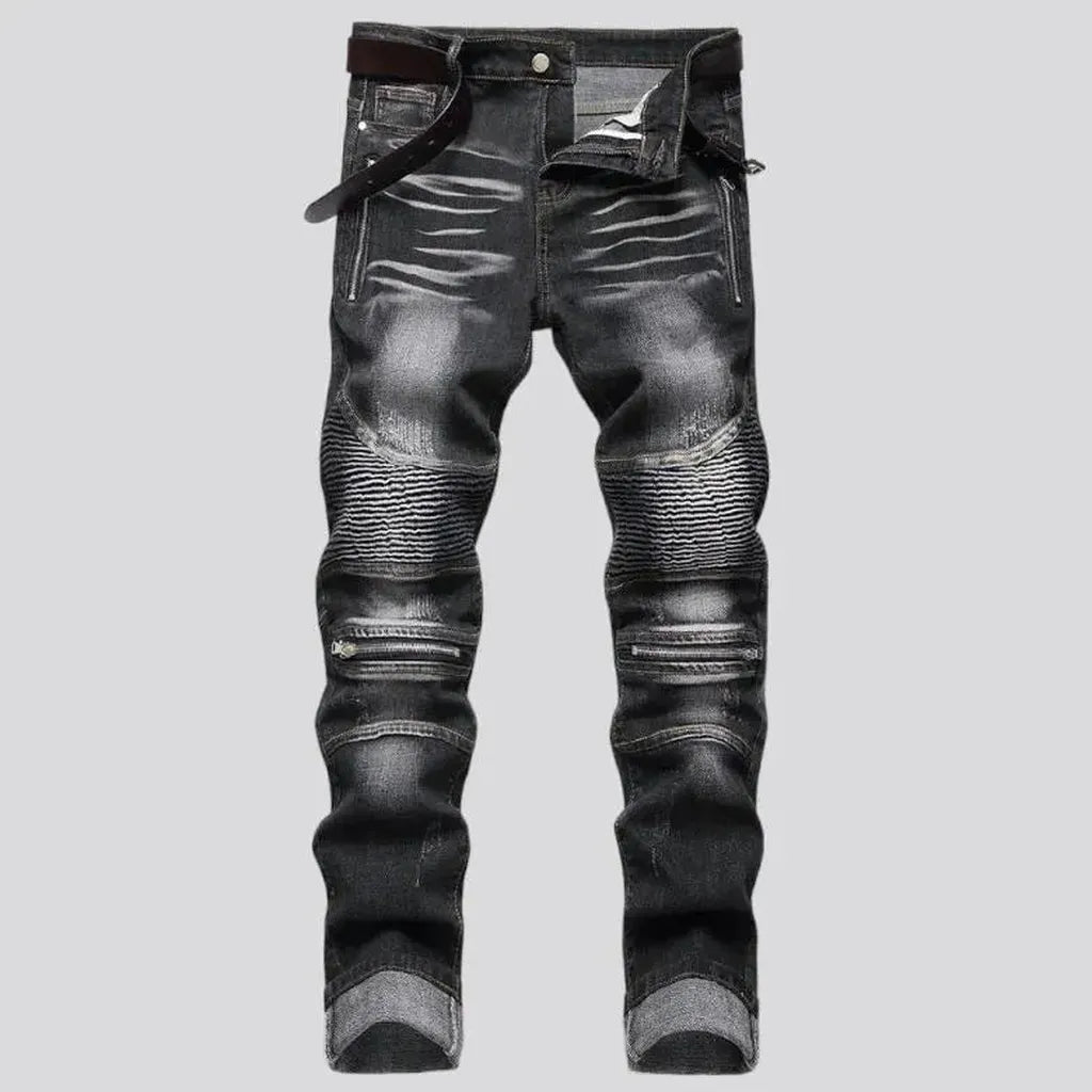 Mid-waist skinny men's riding jeans