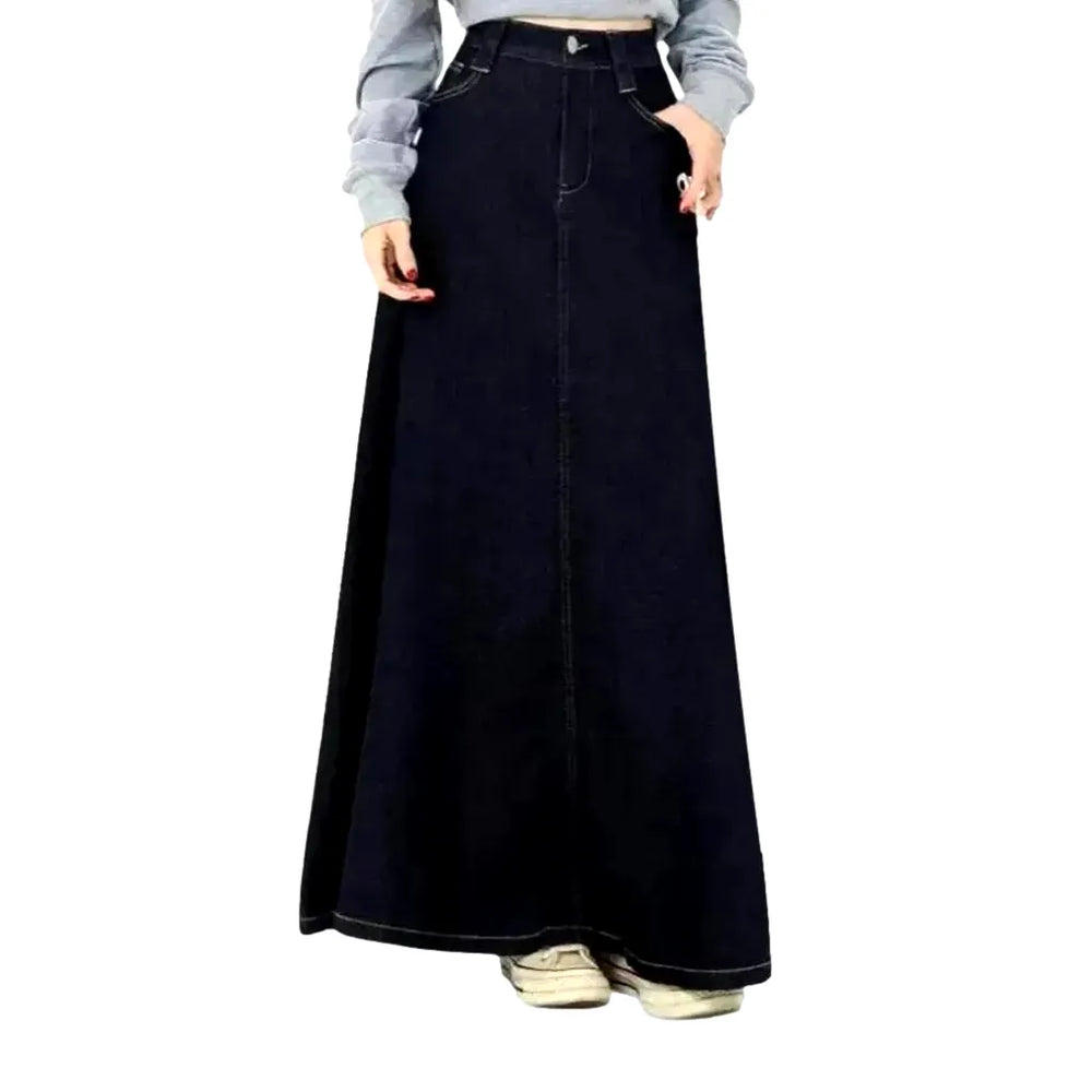 High-waist Dark Casual Jeans Skirt - Dark Blue