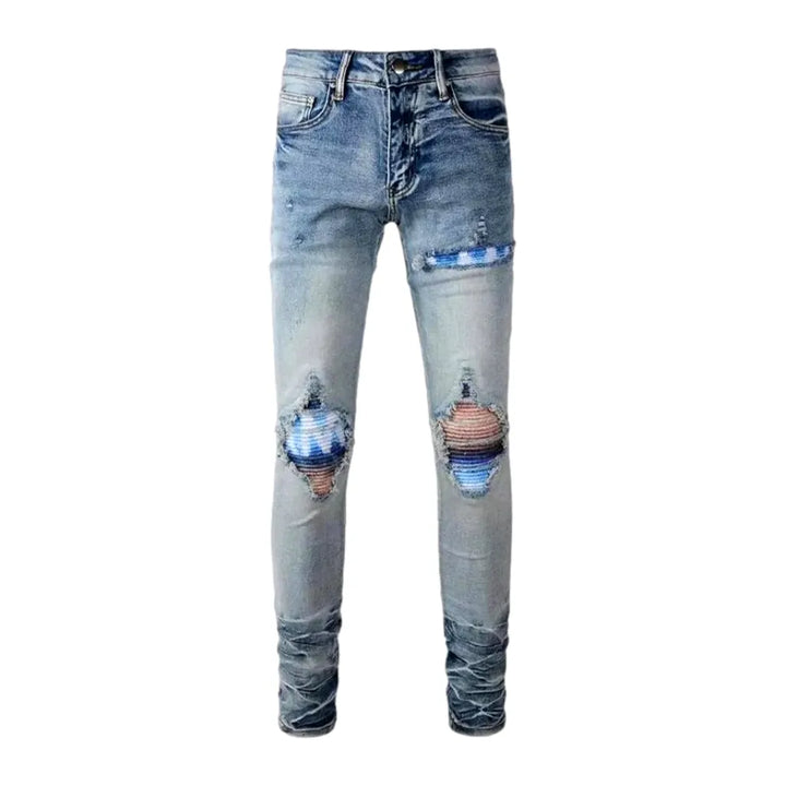 Distressed Vintage Mid-rise Riding Men's Jeans - Blue