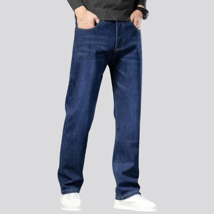 Elastic straight fit dark men's jeans