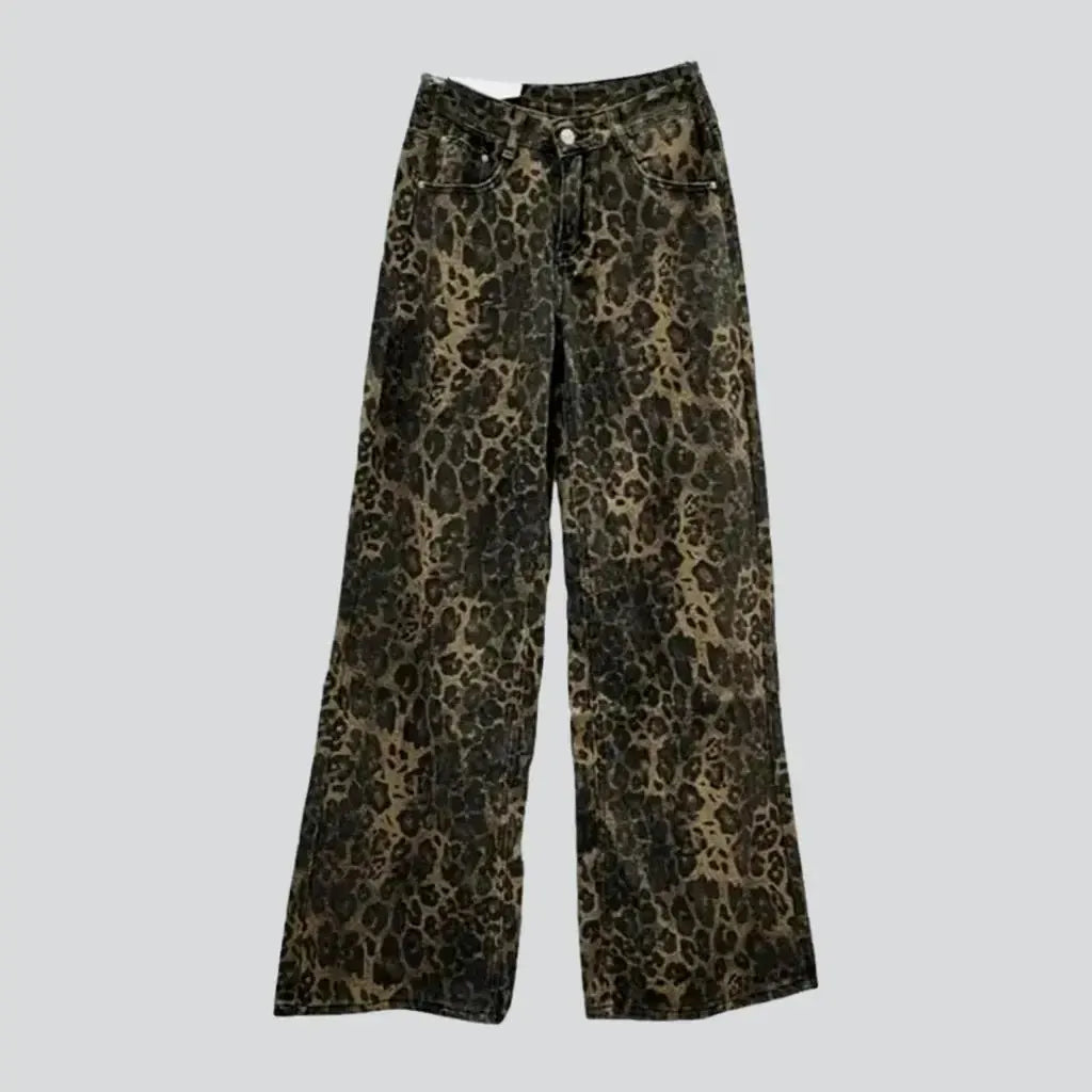 Leopard-print painted jean pants for ladies