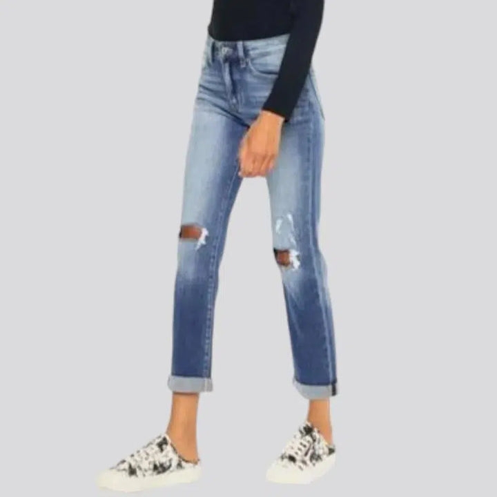 Mid-waist rolled-hem jeans for ladies