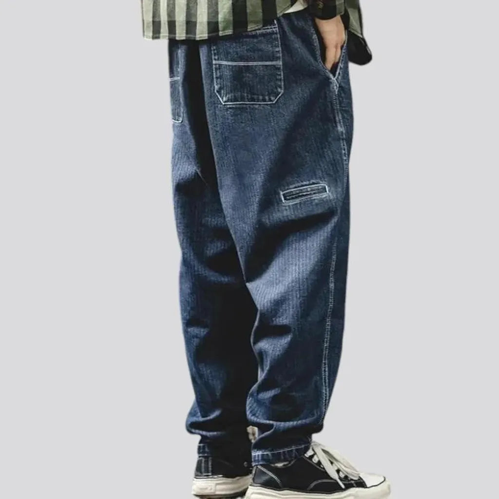 Mid rise baggy casual men's denim joggers