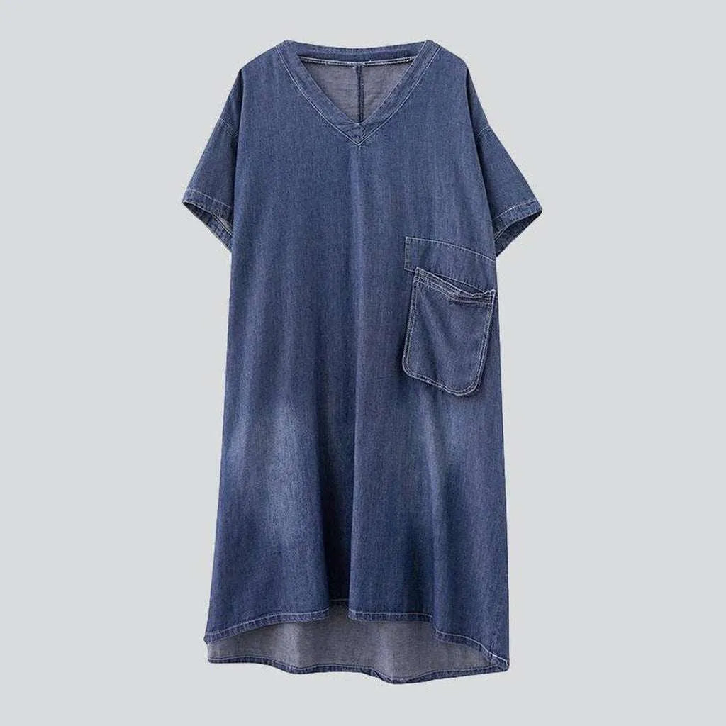 V neck denim dress with pocket