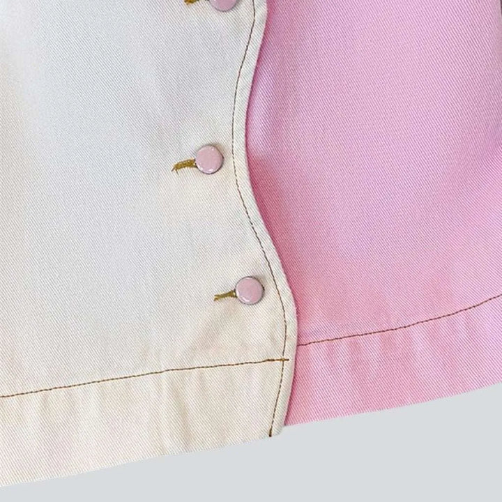 Two-tone patchwork pink denim skirt