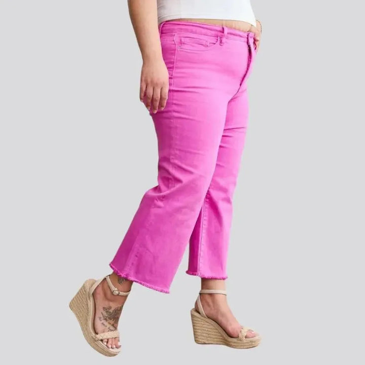 Cutoff-bottoms women's color jeans