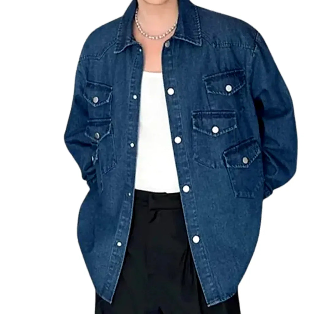 Fashion Street Oversized Men's Jeans Jacket - Blue