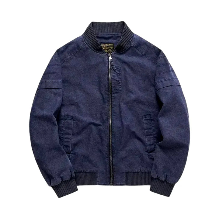 Casual Men's Denim Bomber Jacket - Dark Blue