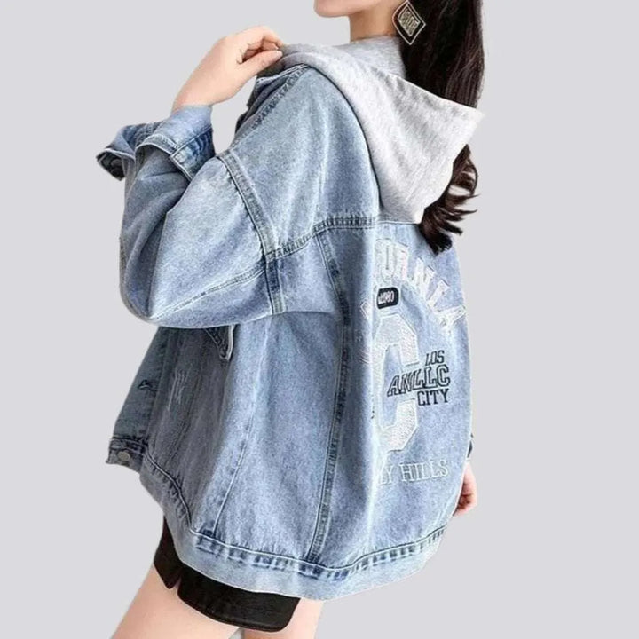 Hooded back print denim jacket