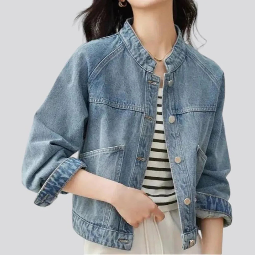 Light-wash sanded jean jacket
 for women