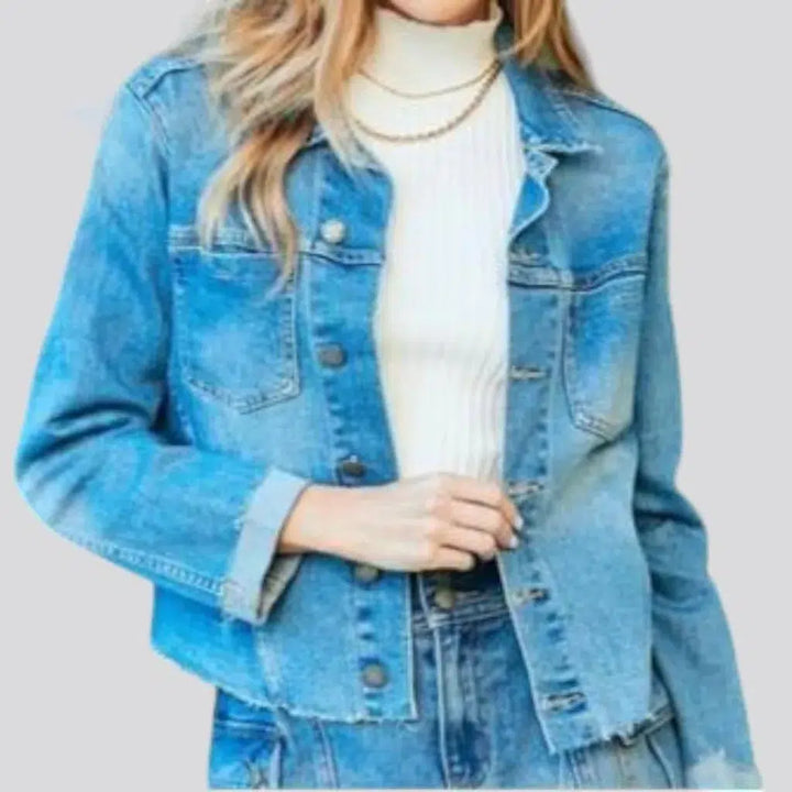 Sanded sky-blue women's jean jacket