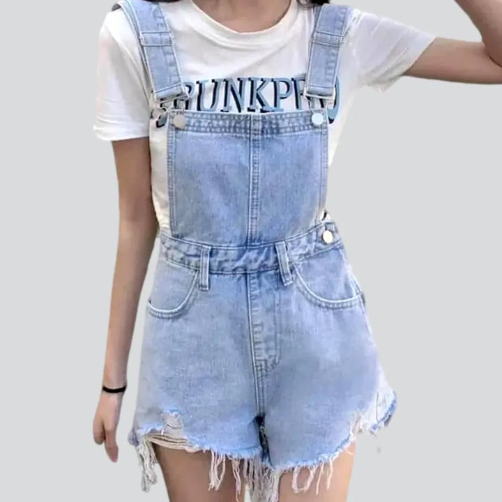 Trendy light wash overall shorts