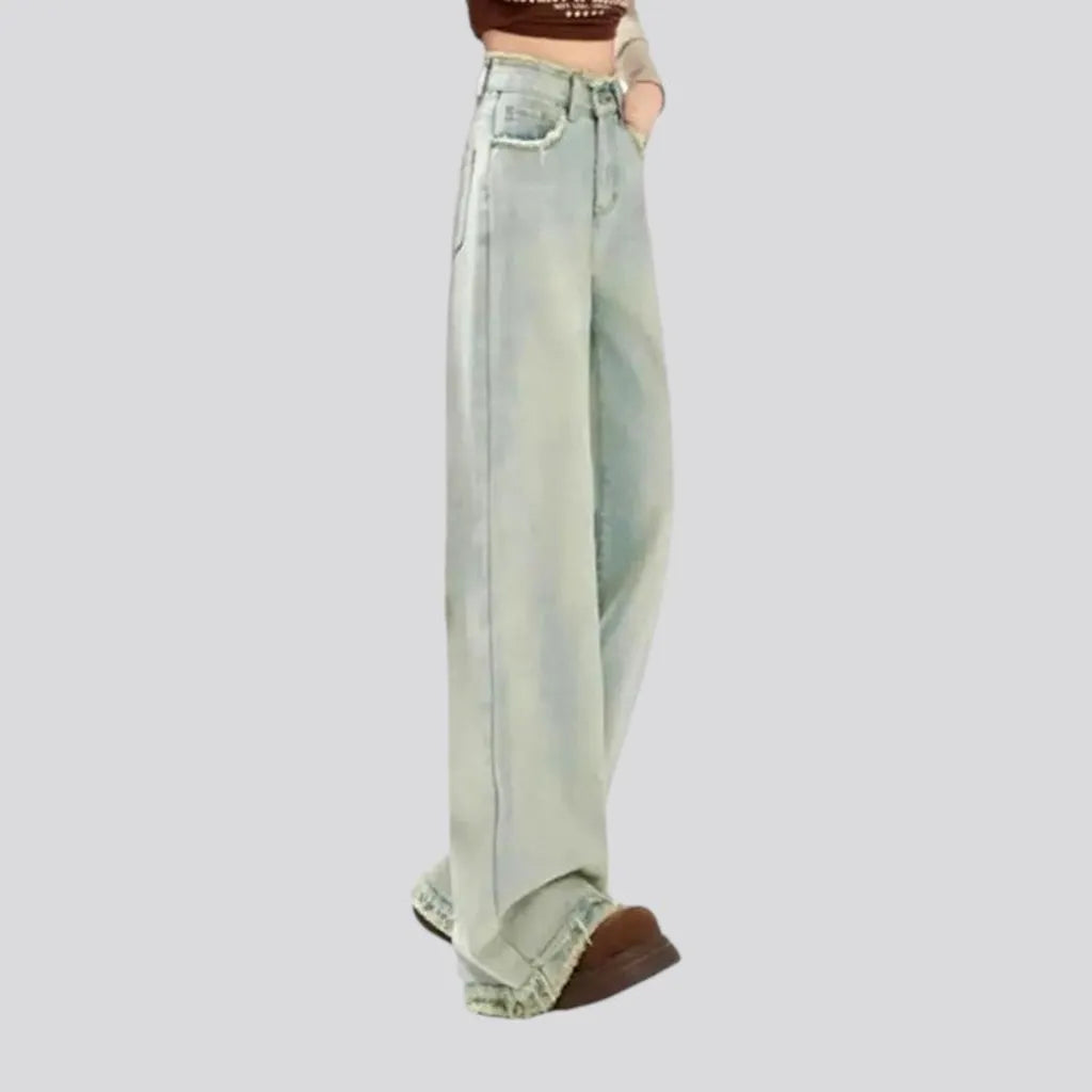 Floor-length bleached jeans
 for ladies