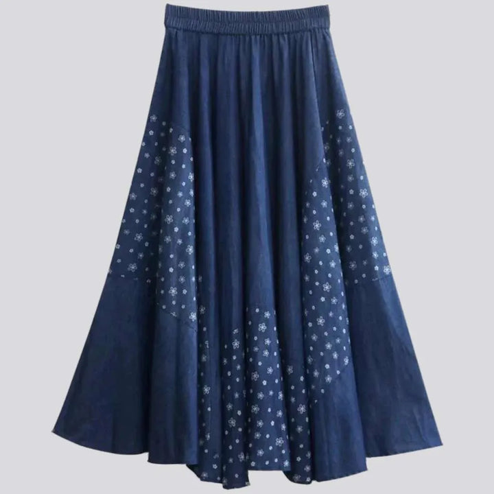 Ornament print painted jean skirt