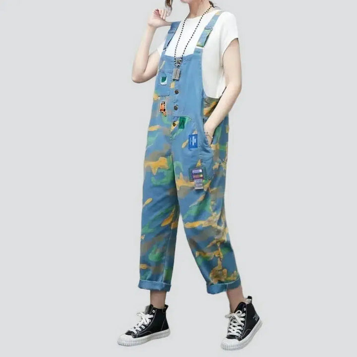 Light-wash women's denim baggy overall