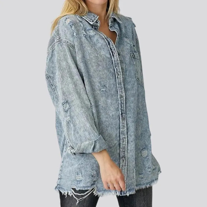 Grunge long women's denim shirt