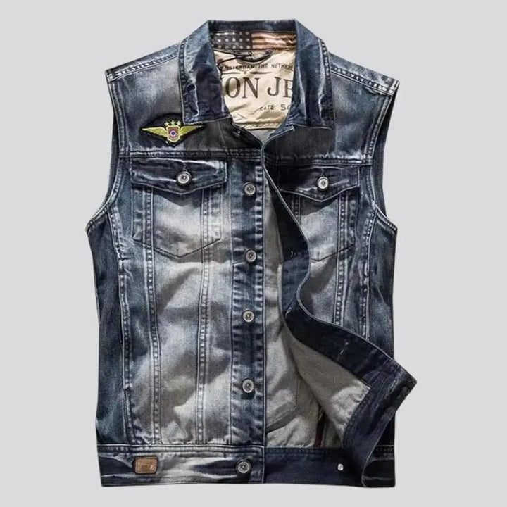 Sanded regular fit motorcycle men's jeans vest