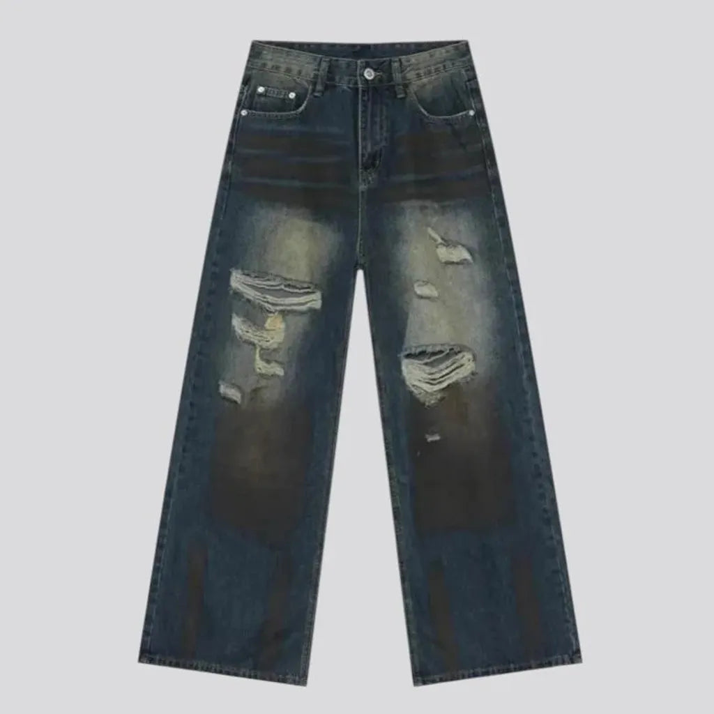 Baggy fashion distressed gradient jeans for men