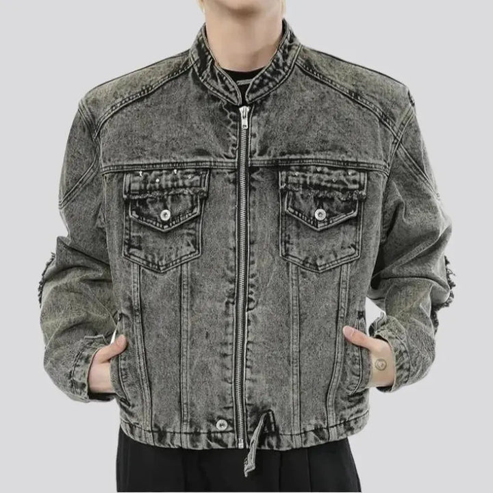 Round-collar men's jeans jacket