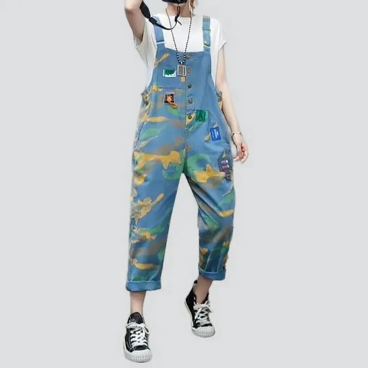 Light-wash painted jean jumpsuit
 for women