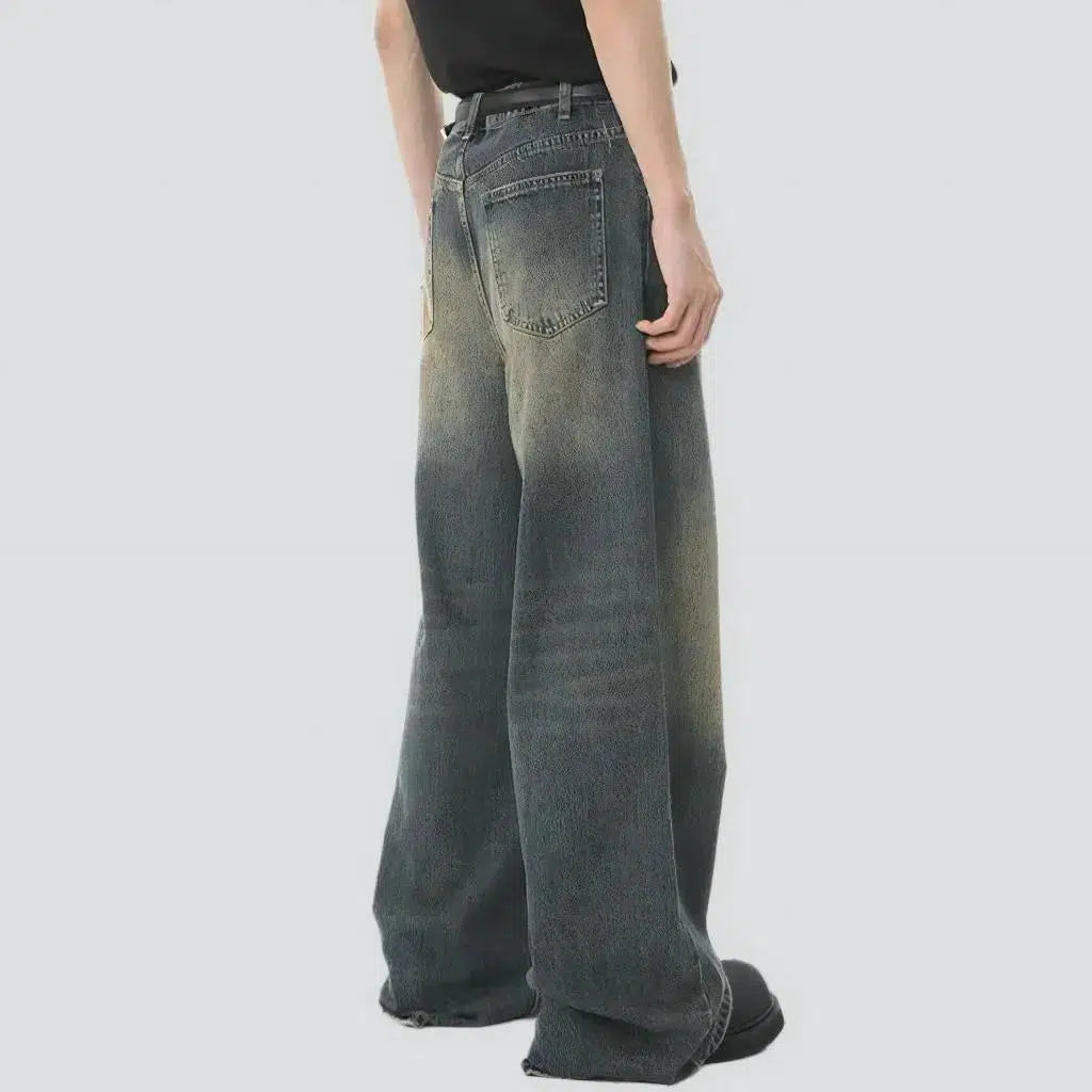 Floor-length men's sanded jeans