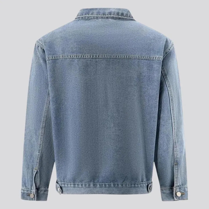 Sanded casual style men's denim trucker jacket