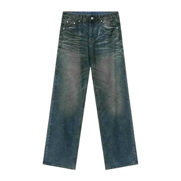 Whiskered Fashion Street Style Men's Jeans - Blue