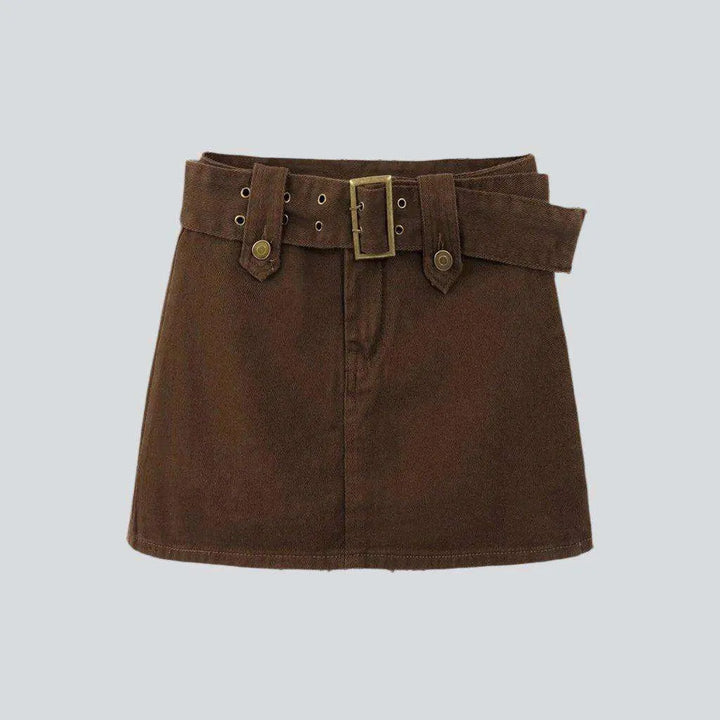 Brown ladies mini jean skirt