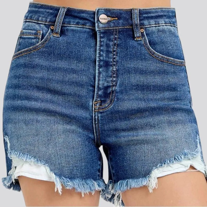 Fashionable frayed women's denim shorts