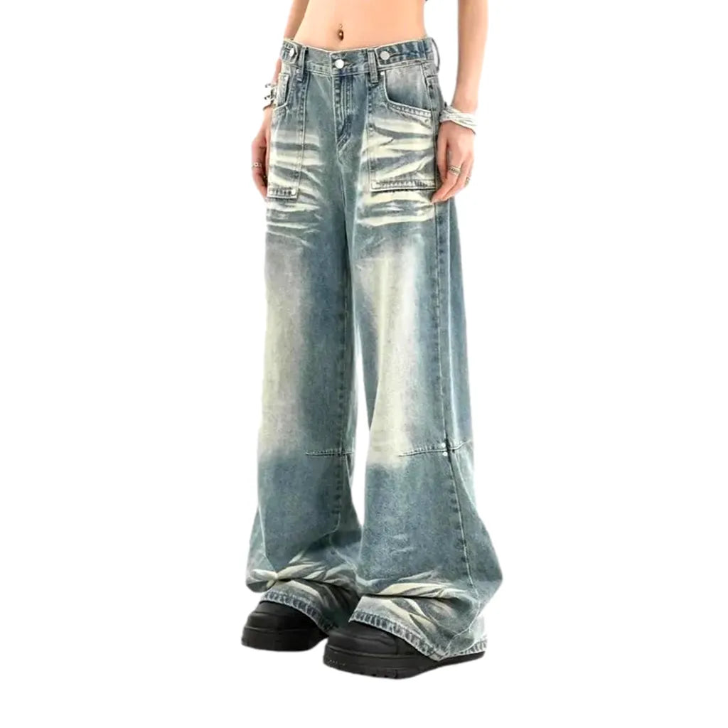 Boho High Rise Sanded Jeans for Ladies - Blue