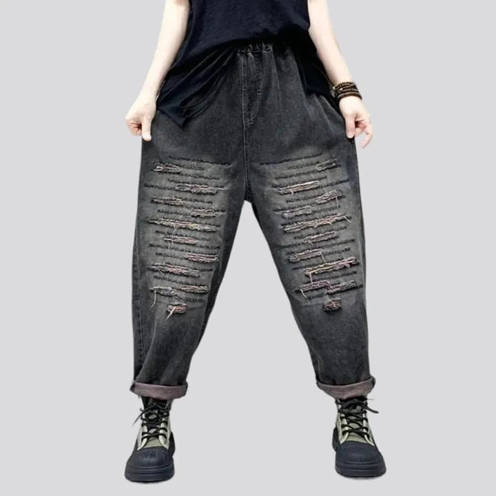 Distressed vintage denim pants
 for women