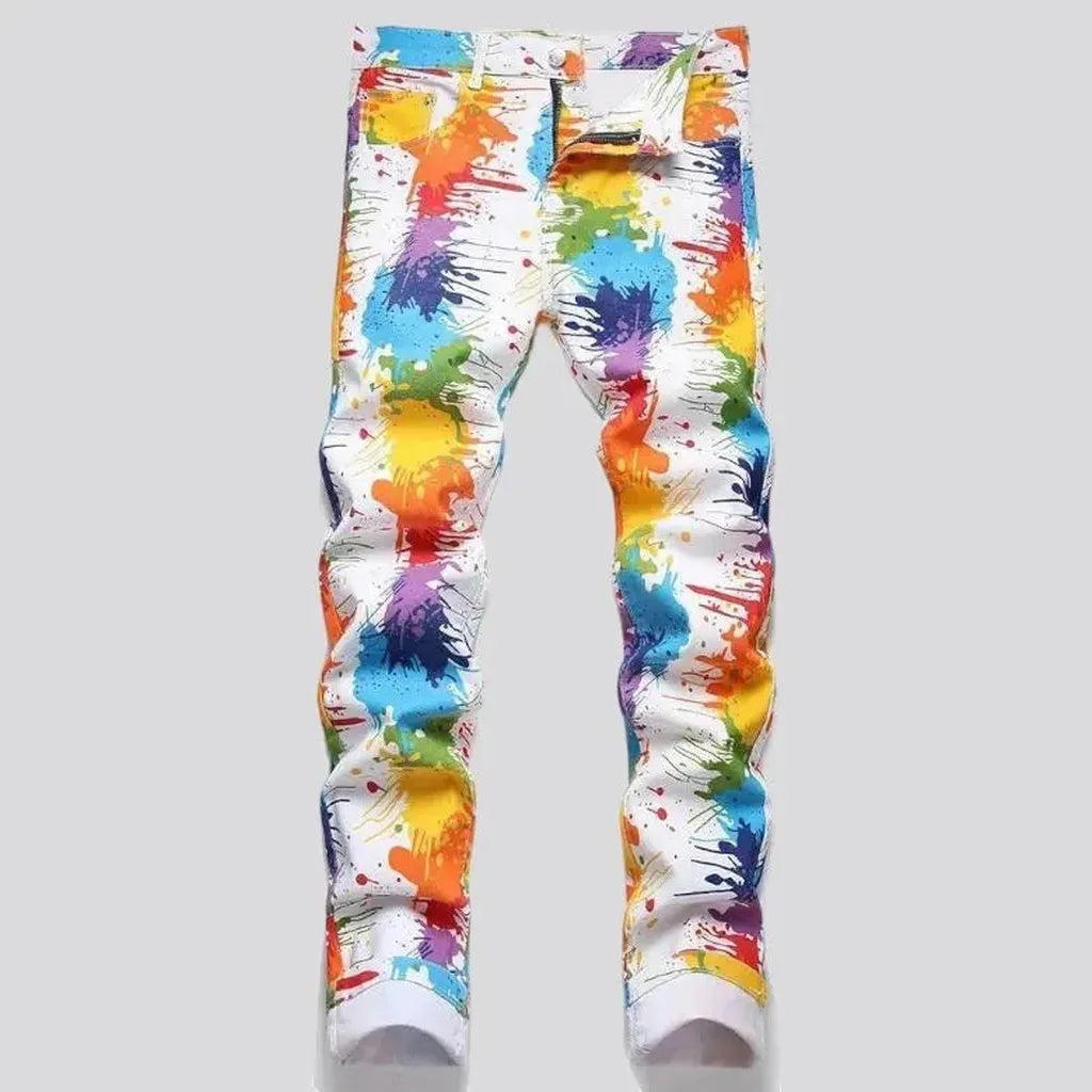 Painted multi-color-print jeans