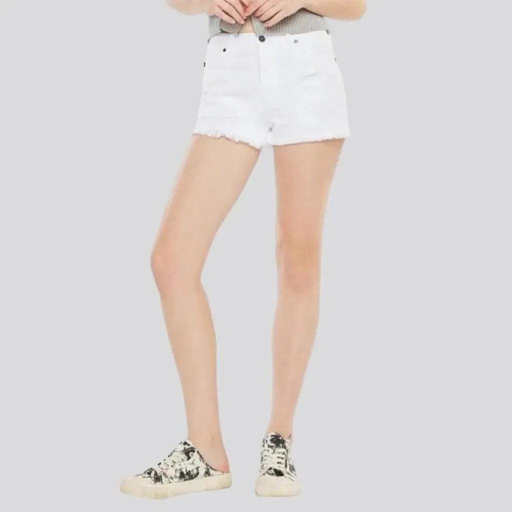 White distressed jeans shorts for women