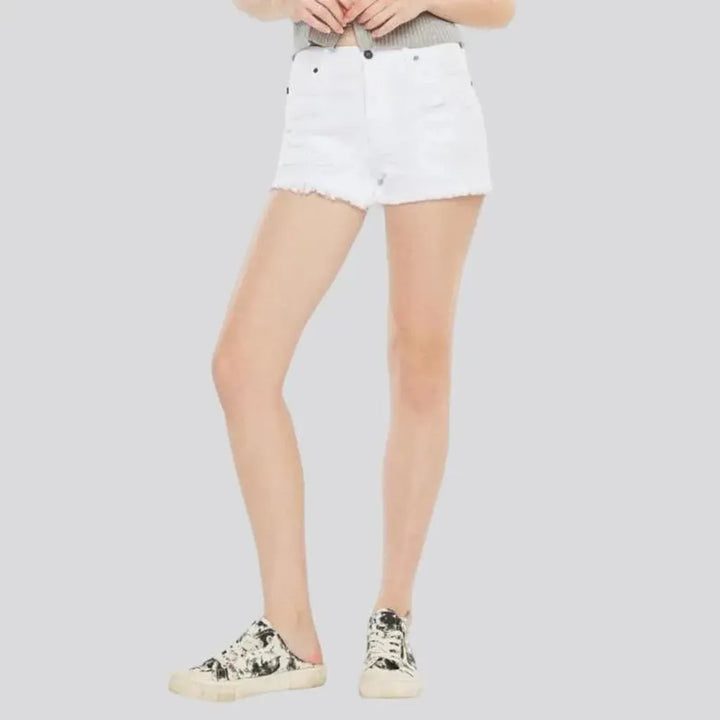 White distressed jeans shorts for women