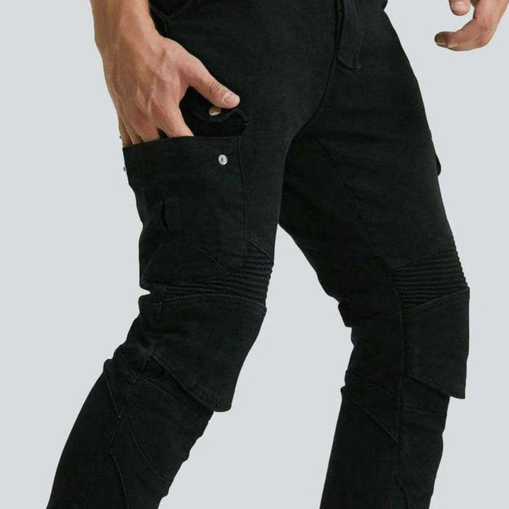 Black biker jeans for men