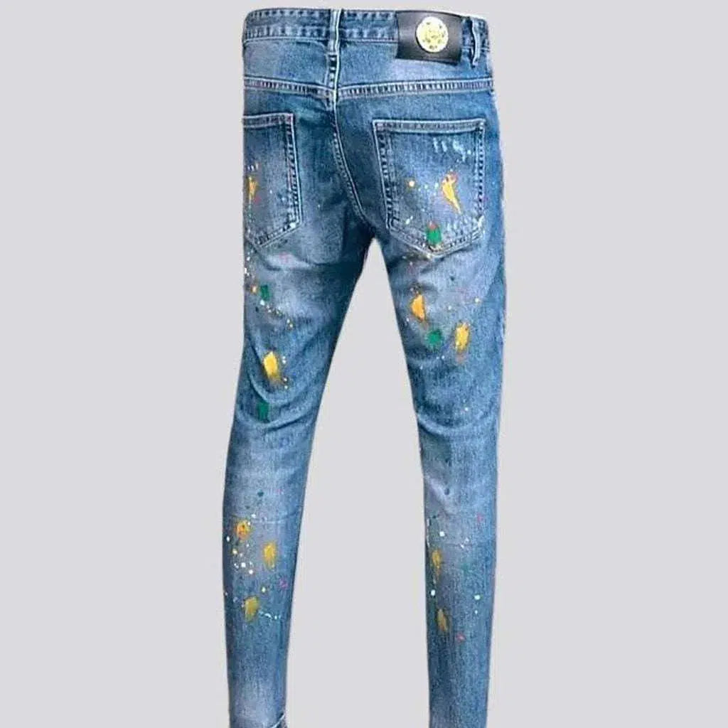 Paint-splattered color stains jeans
 for men